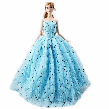 Modra Bleščica Off Ramenski Princesa Obleko Za Barbie Lutka Obleko Poročno Zabavo, Obleke Vestidoes 11.5