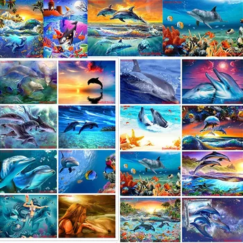 Novo 5d beaded vezenje Morju pokrajino 5d diamond slikarstvo morju dolphin diy diamond mozaik prodaja živali diamond vezenje morju kita