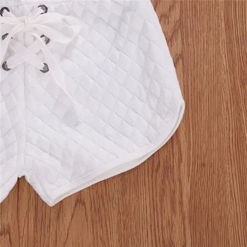 1-6Y Otroci Dekliška Oblačila Sklop O-Vratu, Kratke Rokave Biseri Srce Vzorec T-Shirt+Pure White Tie-Pas Hlače za Dekleta