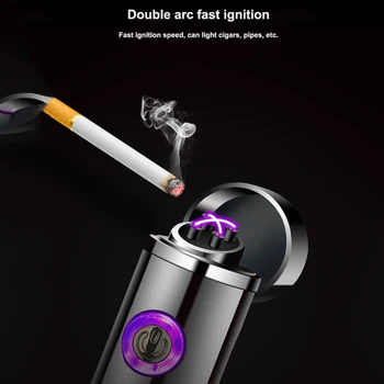 Windproof Električni Kovinski Vžigalniki Kajenje Dvojno Loka Plazme Lažji Polnilne USB Lažji za Enkratno uporabo Cigaret Moških Pripomočke