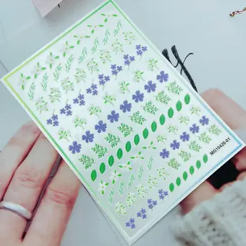 Zelena Akvarel Listov Vzorec Nail Art Nalepke, samolepilne Prenos Nalepke 3D Drsnikom DIY Nasveti Art Okras Manikura Paket