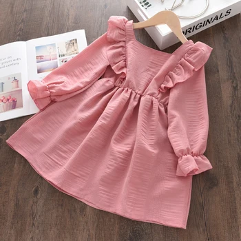 Dekleta Princesa Obleke Malčka Dekle Pomlad Ruffles Fancy Oblačila Z Dolgimi Rokavi Otroci Barva Stranka Vestidos