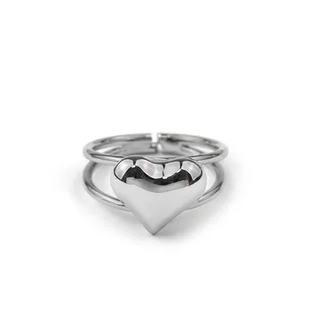 Minimalističen 925 Sterling Silver Obroči za Ženske Dvojno Srce Zlato Barvo Tendy Ustvarjalne Nepravilne Geometrijske Stranka Nakit Darila