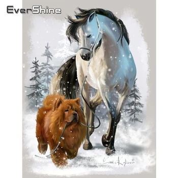 EverShine Diamond Vezenje, Živali Slike Okrasnih Diamond Slikarstvo Celoten Kvadratni Konj Navzkrižno Šiv Zimsko Dekoracijo Doma