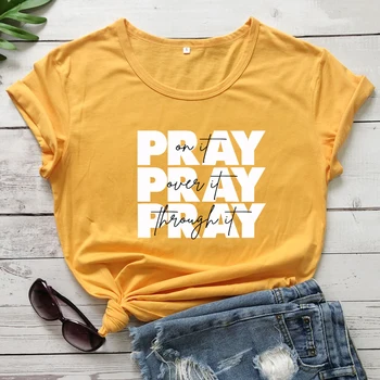 Molite Na Njem Molijo Nad Njim Molijo Skozi To T-shirt Priložnostne Krščanskem svetem Pismu Verz Tees Vrhovi Verske Ženske Blagoslovljeni Jezus Tshirt