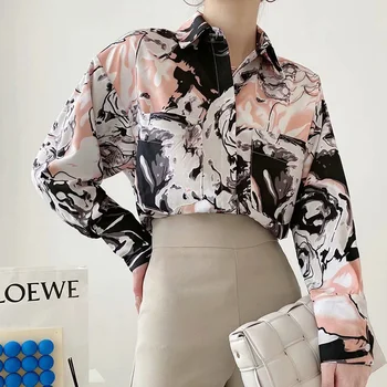 Chic Vintage moda priložnostne bluzo za lady Elegantno river dolgo majico rokavi ženske Poletje 2021 ulične tiskanja ženski zgornji deli oblačil