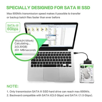USB 2.0, SATA 3 Kabel Sata na USB 2.0 Adapter do 6 Gbps Podporo za 2.5 Inch Zunanji SSD HDD Trdi Disk 22 Pin Sata III Kabel