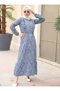 2021 Pomlad Žensk Dolgo Maxi Modri Viskoze Obleko z Rožami Muslimanskih dolgo obleko, hidžab obleko turčija abaya muslimani tam kaftan maroški