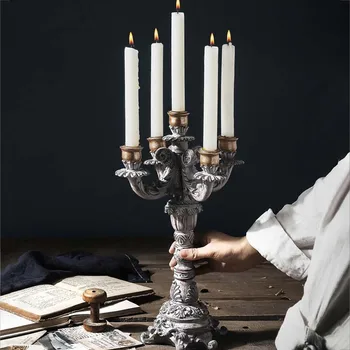 Ustvarjalnost Svečnikov Evropske retro slogu baročno vklesan svijećnjak klasični dekorativni smolo dekoracijo doma mehko obrti