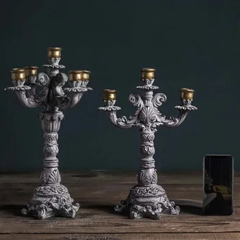 Ustvarjalnost Svečnikov Evropske retro slogu baročno vklesan svijećnjak klasični dekorativni smolo dekoracijo doma mehko obrti