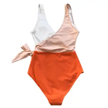 Seksi Bikini Ženske enodelne Kopalke, Pletene Colorblock Kopalke Konzervativno Načrtovanje kopalke Plavanje Maillot Kopalke