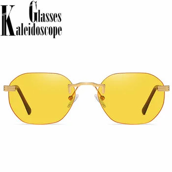 Kovinski Rimless sončna Očala Ženske 2021 Modni Oblikovalec Mala sončna Očala Moških Gradient Odtenki Očala Letnik Črni Čaj UV400