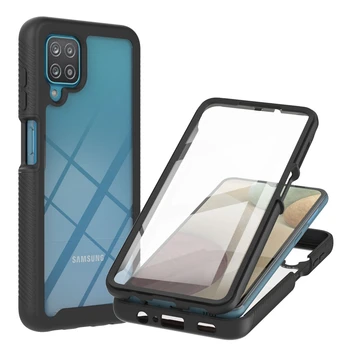 Za Samsung A02 M02 360 Popolno Zaščito Telefon torbica za Funda Samsung Galaxy A12 Primeru Luksuznih Odbijača Jasno Pokrov Steklo Film Moških