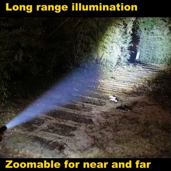 Močna, Prilagodljiva Dolgo LED Svetilka Prostem Noč Patrol Polnilna Luč Vodotesno Svetilko Zoom