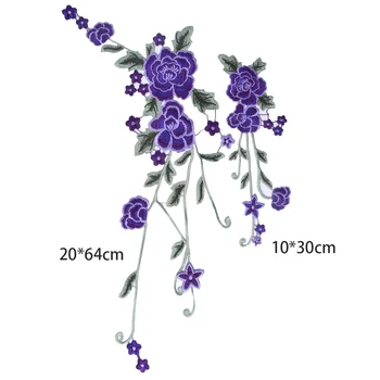 3D Cvet Vezenje Vijolično DIY Izrez Ovratnik Kostum Cvet Čipke Tkanine Poročno Obleko Obliž Pribor za Oblačila