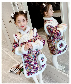 2021 Jeseni Baby Božič Dekle Obleko Zimo Cvetlični Dolg Rokav Obleka Kitajski Slog Novo Leto Kostum Princeska Otroci Oblačila Sklop
