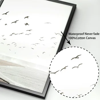 Miren Plaži Ptica Gob Sanje Povzetek Krivulje Črte Nordijska Plakat Wall Art Natisne Platno Slikarstvo Dekor Slike Za Dnevno Sobo