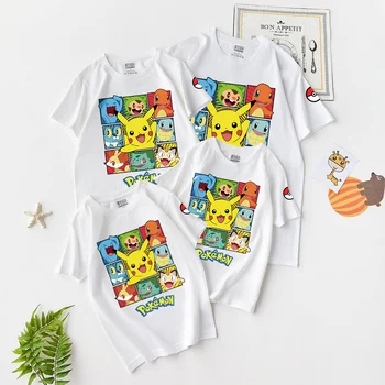 Poletje Otrok Srčkan Priložnostno Pokemon majica Bombaž Smešno Pikachuing Risanka Vzorec Oblačila Fantje in Dekleta in Otroške Kostume 2021