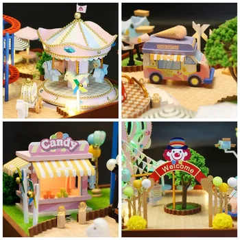 Novo DIY Lesene Music Box Lutke Kit Miniaturni s Pohištvom Zabaviščni Park, Vila Lutka Hiša Sestavljeni Igrače za Dekleta Darila