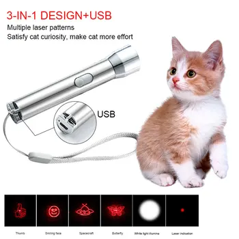 3 V 1 Mini Prenosni Več Laser Vzorec Polnjenje prek kabla USB Laser Dražila Mačka Pero Mačka Žgečkanja Svetilka Puzzle Hišnih Mačk Žgečkanja Igrača