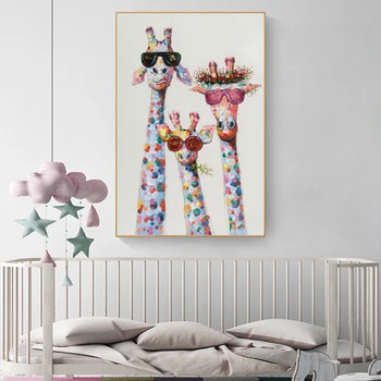 Žirafe Risanka družino Plakat Wall Art Dekor Platno, Slikarsko Platno, Tisk Umetniških Fotografij za otroška Soba Nordijska Doma Dekor