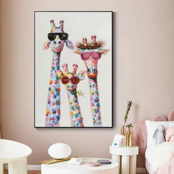 Žirafe Risanka družino Plakat Wall Art Dekor Platno, Slikarsko Platno, Tisk Umetniških Fotografij za otroška Soba Nordijska Doma Dekor