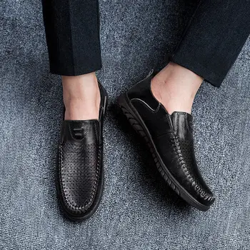 Votlo Iz Usnja Mens Priložnostne Čevlji Dihanje Poslovni Moški Usnjeni Čevlji Slip za Poletje, Mens Loafers