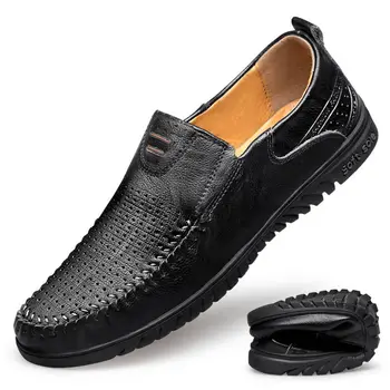 Votlo Iz Usnja Mens Priložnostne Čevlji Dihanje Poslovni Moški Usnjeni Čevlji Slip za Poletje, Mens Loafers