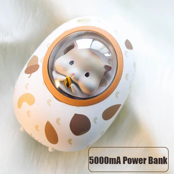 Mini Prenosni 5000mAh Moči Banke Srčkan Vesoljska Kapsula Hrček Polnjenje USB Roko Grelniki za Dekle, ki Ljubi Darilo Maslo Cat Power Bank