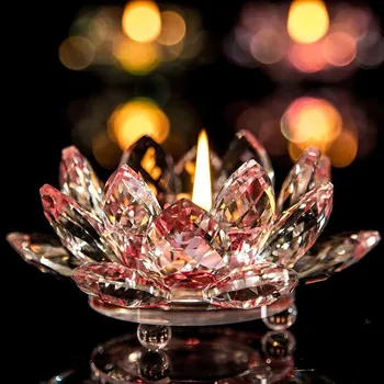 7 Barve, Kristalno Steklo Lotus Flower Sveča Čaj Luči Imetnik Budistični Svečnik Doma Svetlobe Držalo Orodij