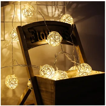 Rattan Žogo Niz LED Luči, Zavese, Vila Lučka Baterije 3M Garland Svetlobe Niz Žogo Stenski Dekor Vrt Počitniških Domov Dekoracijo