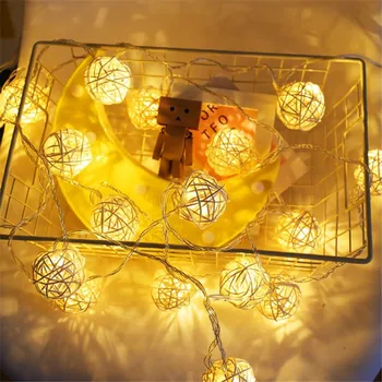 Rattan Žogo Niz LED Luči, Zavese, Vila Lučka Baterije 3M Garland Svetlobe Niz Žogo Stenski Dekor Vrt Počitniških Domov Dekoracijo