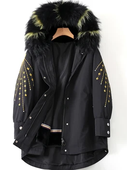 Luksuzni Vezenje Ženske Parkas Pravi Fur Coats Naravnih Rex Zajec Krzno Linijskih 2020 Novo Hooded Debel Toplo Ženske Zimski Plašč M, L, XL