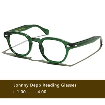 Zelena Johnny Depp Obravnavi Očala moški Ženske Acetat Retro Presbyopic Dioptrije +1.0 +1.5 +2.0 +2.5 +3.0 +3.5 +4.0 Ročno polje