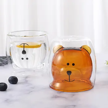 Creativo tazza di vetro Trasparente Doppia Parete di Vetro tazza vrč tazza Del Fumetto Dell'orso tazza di Caffe di Succo Di Frut