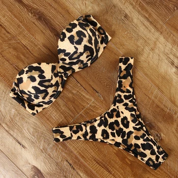 Živali Tiskanja Leopard Bikini Push Up Kopalke Seksi Ženske Bikini Komplet 2021 Brazilski Tangice Kopalke Bandeau Plaži Nositi Kopalke