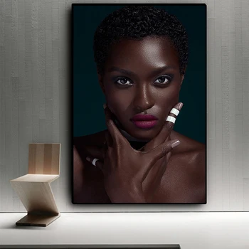 Črni Afriški Gola Ženska z Rdeče Ustnice Oljna slika na Platnu Plakatov in Fotografij Cuadros Stenskih slikah, za Dnevna Soba Dekor