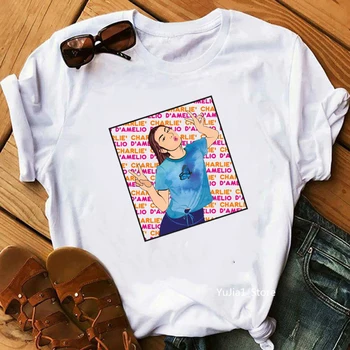 Ženska Oblačila Charli Damelio Kave Grafika, Tiskanje Tshirts Femme Majica s kratkimi rokavi Ženske Harajuku Kawaii Oblačila Hip Hop T-Shirt