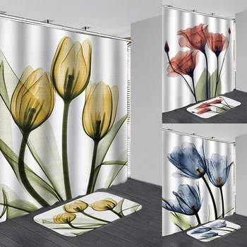 1set Tulipanov cvet tiskanja kopalnica komplet talna obloga tuš zavesa nepremočljiva tuš zavesa set home dekoracijo