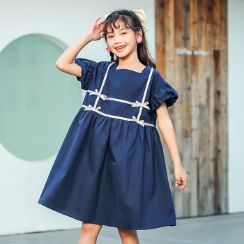 2021 Novo Poletje Deklice Srčkan Obleko Belo Modra Stranka Princesa Obleke Najstnik Otrok Otroci Dekle Oblačila Puff Rokav Moda