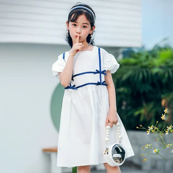 2021 Novo Poletje Deklice Srčkan Obleko Belo Modra Stranka Princesa Obleke Najstnik Otrok Otroci Dekle Oblačila Puff Rokav Moda