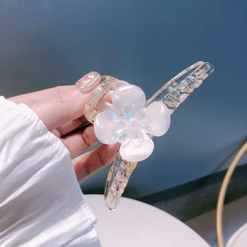 2021 Novi korejski Slog Elegantno Dekle Ostra Imitacije Kristalno Beli Cvetovi Ozek morski Pes Posnetek za Ženske Modni Dodatki za Lase