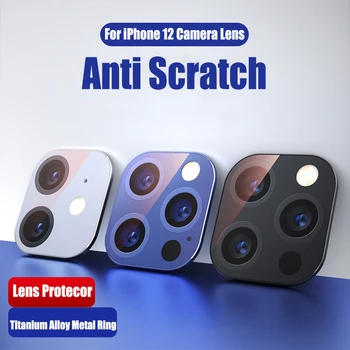3D Titanove Zlitine, Kovinski Obroč + Kaljeno Steklo Ohišje Za iPhone 12 Pro Max 12 Mini Objektiv Kamere Protecor 12Pro Film Nazaj Polno Kritje