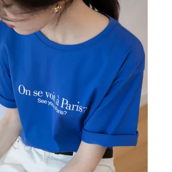 Bombaža Ženske Pismo Natisnjeni T-majice O Vratu, Kratka Sleeved Priložnostne majice Ženska Svoboden Poletje Oversize Vrhovi 2021