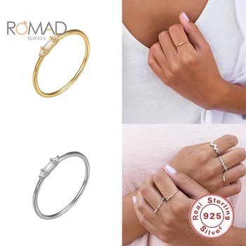 ROMAD Minimalističen 925 Sterling Silver Obroči Za Ženske Bele Cirkon Zlata prstana Moda Poročni Nakit Trgovina Bijoux Femme