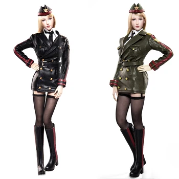 1/6 obsega Ukrepe slika Pribor black ženske vojaško uniformo usnje obleko z glavo carving za 12-palčni lutka številke modela