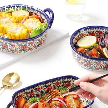 FANCITY poljski keramični ročaj posode za gospodinjstvo pečica mikrovalovna posebne binaural juha skledo instant rezanec bowl neto slaven
