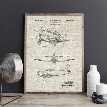 Letalo Patent Tiskanja Letalo Umetnine Letalstva Platno Stensko Slikarstvo Umetnost, Vintage Načrt Plakati Estetske Soba Dekor Slike Gif