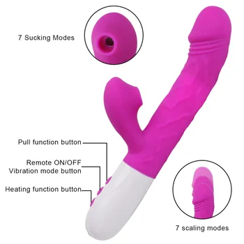 Vagine, G Spot Spodbujanje Vibratorji 3 V 1 Ogrevanje Rabbit Vibrator Teleskopsko Obračanje Dildo Klitoris Sesanju Sex Igrače za Ženske