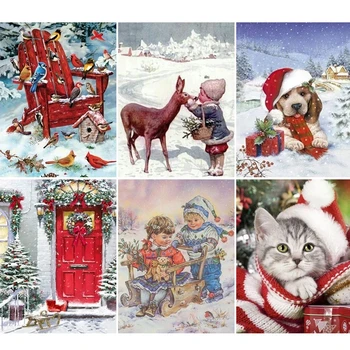 5D DIY Mačka In Pes Živali Vezenje Mozaik Diamond Slikarstvo, Vdelan Diamant Zimskih Počitniških Domov Dekoracijo Božič Barvanje